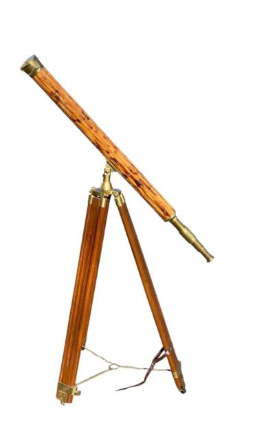 BRASS TELESCOPE WITH TESSALLATED BAMBOO ON TRIPOD BASE