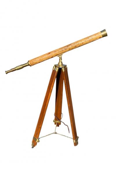 BRASS TELESCOPE WITH TESSALLATED BAMBOO ON TRIPOD BASE
