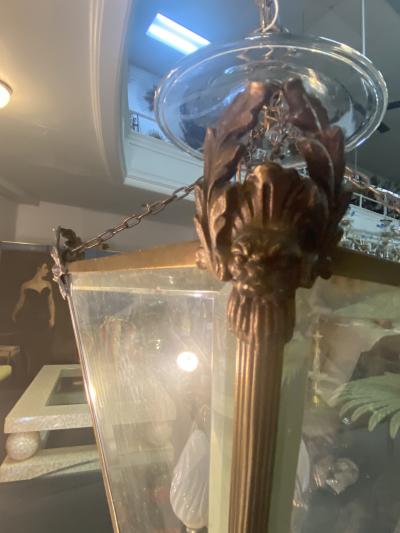 BRONZE AND GLASS GOTHIC NEOCLASSICAL LANTERN