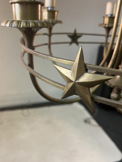 BRONZE ART DECO STAR CHANDELIER