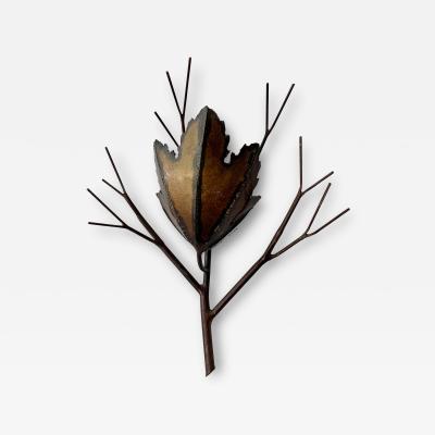 BRUTALIST COPPER LEAF BRANCH WALL SCONCE