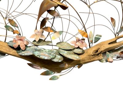 BRUTALIST METALS GEESE DRIFTWOOD LILY PADS FLOWERS CATTAILS WALL SCULPTURE