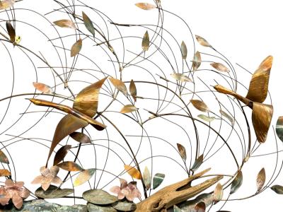 BRUTALIST METALS GEESE DRIFTWOOD LILY PADS FLOWERS CATTAILS WALL SCULPTURE