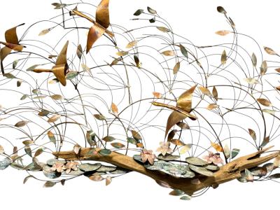 BRUTALIST METALS GEESE DRIFTWOOD LILY PADS FLOWERS CATTAILS WALL SCULPTURE
