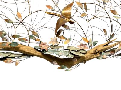 BRUTALIST METALS GEESE DRIFTWOOD LILY PADS FLOWERS CATTAILS WALL SCULPTURE