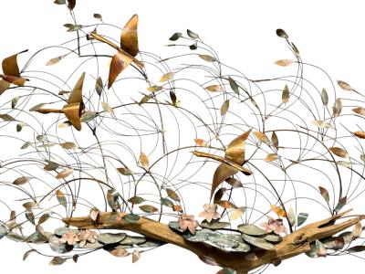 BRUTALIST METALS GEESE DRIFTWOOD LILY PADS FLOWERS CATTAILS WALL SCULPTURE