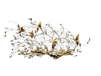 BRUTALIST METALS GEESE DRIFTWOOD LILY PADS FLOWERS CATTAILS WALL SCULPTURE