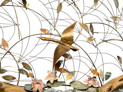 BRUTALIST METALS GEESE DRIFTWOOD LILY PADS FLOWERS CATTAILS WALL SCULPTURE