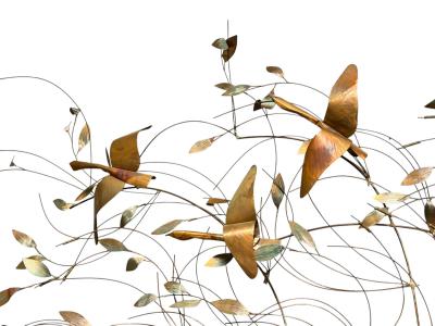 BRUTALIST METALS GEESE DRIFTWOOD LILY PADS FLOWERS CATTAILS WALL SCULPTURE