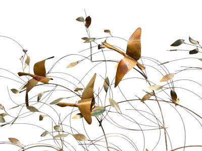 BRUTALIST METALS GEESE DRIFTWOOD LILY PADS FLOWERS CATTAILS WALL SCULPTURE