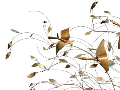 BRUTALIST METALS GEESE DRIFTWOOD LILY PADS FLOWERS CATTAILS WALL SCULPTURE