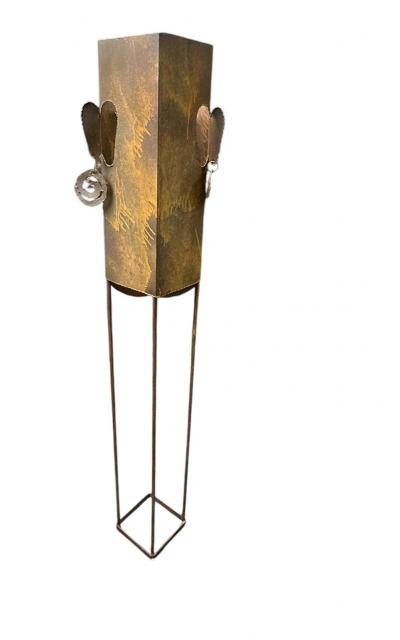 BRUTALIST MIXED METALS TORCH CUT TRIBAL MASK FLOOR LAMP