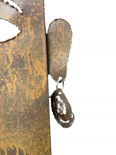 BRUTALIST MIXED METALS TORCH CUT TRIBAL MASK FLOOR LAMP