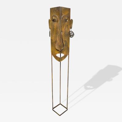 BRUTALIST MIXED METALS TORCH CUT TRIBAL MASK FLOOR LAMP