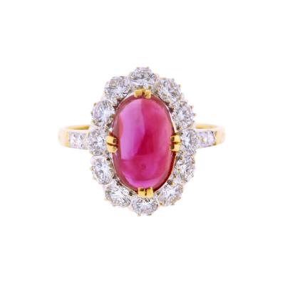 BURMA A G L CERTIFIED NON HEATED CABOCHON RUBY AND DIAMOND RING