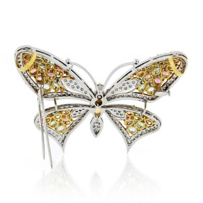 BUTTERFLY 18K WHITE GOLD MULTICOLOR GEMSTONE DIAMOND FRENCH BROOCH