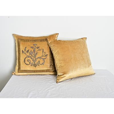 BVIZ Pair of Antique European Raised Bronze Embroidery Pillows