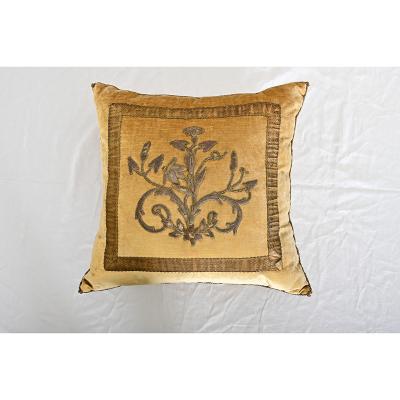 BVIZ Pair of Antique European Raised Bronze Embroidery Pillows