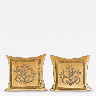 BVIZ Pair of Antique European Raised Bronze Embroidery Pillows