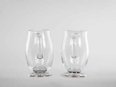 Baccarat Crystal Silver Base Art Deco Style Pair Water Pitcher