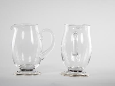 Baccarat Crystal Silver Base Art Deco Style Pair Water Pitcher