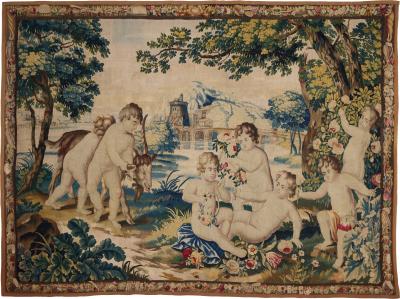 Bacchanale d Enfants avec une ch vre Antique Tapestry