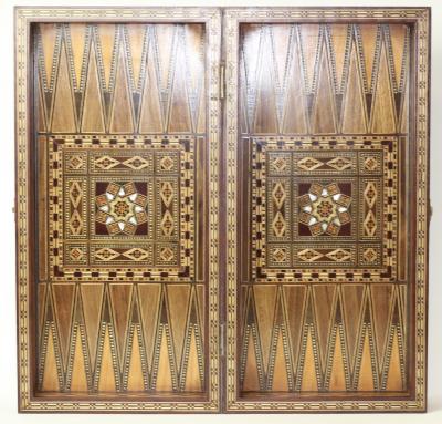Backgammon Marquetry Wood Board Box 1960 Middle Eastern