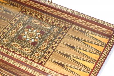 Backgammon Marquetry Wood Board Box 1960 Middle Eastern