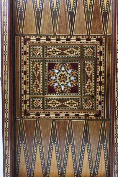 Backgammon Marquetry Wood Board Box 1960 Middle Eastern