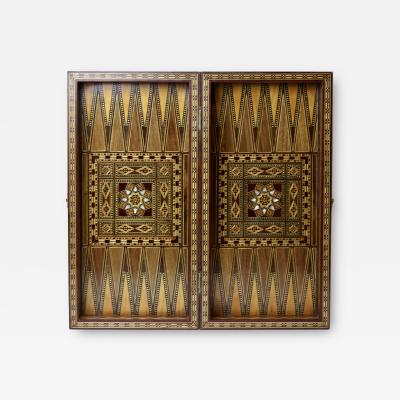 Backgammon Marquetry Wood Board Box 1960 Middle Eastern