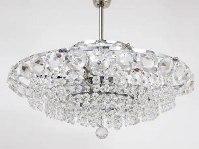 Bakalowits Vienna Diamond Crystal Faceted Glass Chandelier Austria 1950s