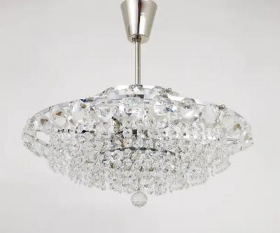 Bakalowits Vienna Diamond Crystal Faceted Glass Chandelier Austria 1950s
