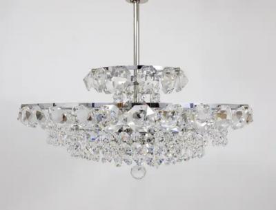 Bakalowits Vienna Diamond Crystal Faceted Glass Chandelier Austria 1950s