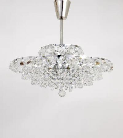 Bakalowits Vienna Diamond Crystal Faceted Glass Chandelier Austria 1950s