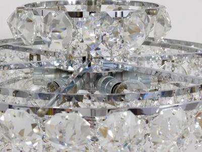 Bakalowits Vienna Diamond Crystal Faceted Glass Chandelier Austria 1950s