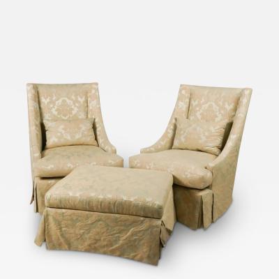 Baker Furniture Company Scalamandre Damask Down Club Chairs