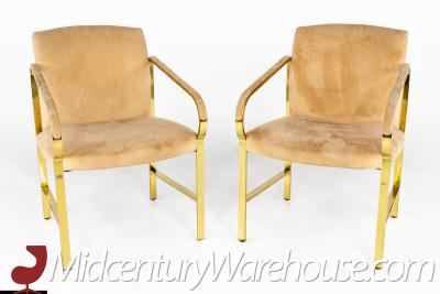 Baker Furniture Mid Century Brass Arm Chairs A Pair