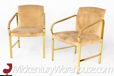 Baker Furniture Mid Century Brass Arm Chairs A Pair