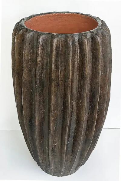 Balinese Fluted Brown Terracotta Planters Four Available
