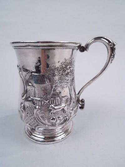 Ball Black Classical Coin Silver Christening Mug with Rural Idyll