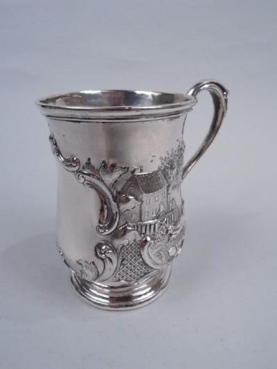 Ball Black Classical Coin Silver Christening Mug with Rural Idyll
