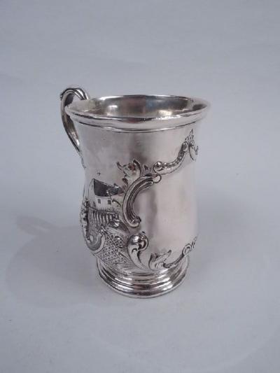 Ball Black Classical Coin Silver Christening Mug with Rural Idyll