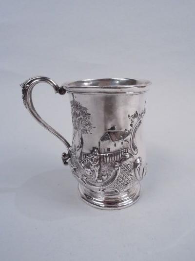 Ball Black Classical Coin Silver Christening Mug with Rural Idyll