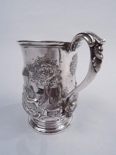 Ball Black Classical Coin Silver Christening Mug with Rural Idyll