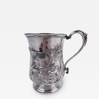 Ball Black Classical Coin Silver Christening Mug with Rural Idyll