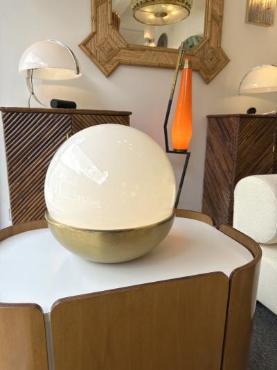 Ball Lamp Brass and Opaline Murano Glass Italy 1970s