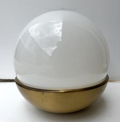 Ball Lamp Brass and Opaline Murano Glass Italy 1970s