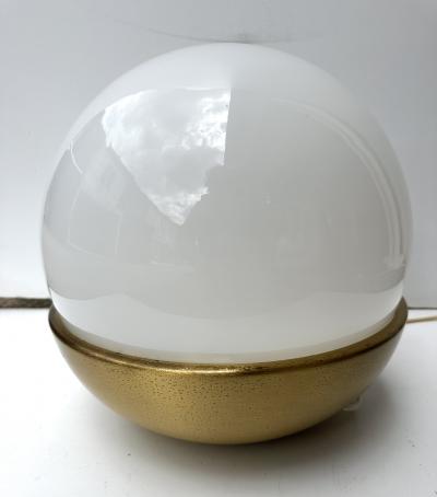Ball Lamp Brass and Opaline Murano Glass Italy 1970s