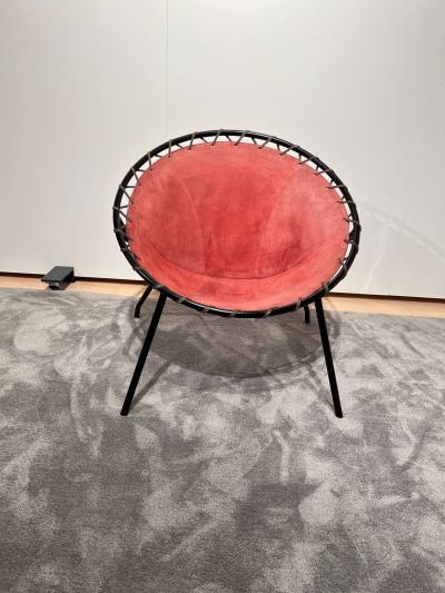 Balloon lounge chair by Hans Olsen Red Suede Metal Denmark circa 1960