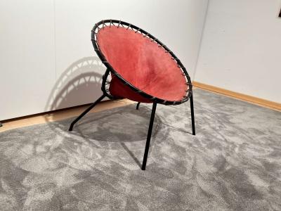 Balloon lounge chair by Hans Olsen Red Suede Metal Denmark circa 1960